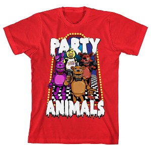 Five Nights At Freddy’s Party Animals Youth Red Crew Neck Short Sleeve T-shirt - 1 of 3