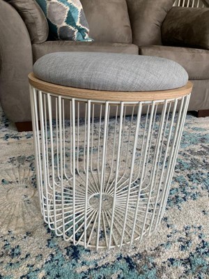 A cushion-top wire storage ottoman/stool so you can prop up your feet on  something that looks like it belongs in the Museum of Modern Art. The top  flips over to…