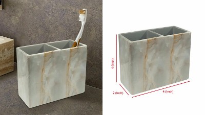 Gray Resin Marble Finish Square Bathroom Wastebasket