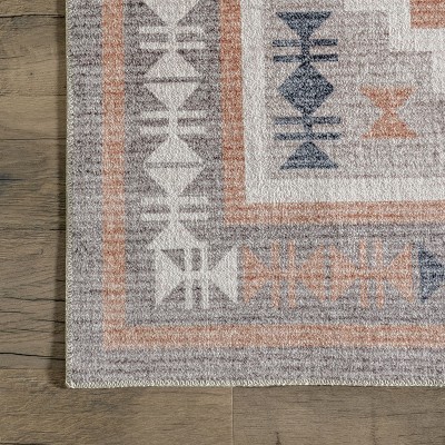 Leighton Light Orange Southwestern Washable Synthetic Area Rug