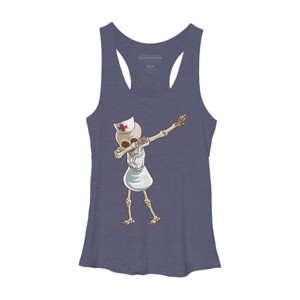 Women's Design By Humans Halloween Dabbing Funny Skeleton Nurse RN Costume Gift By COVI Racerback Tank Top - 1 of 3