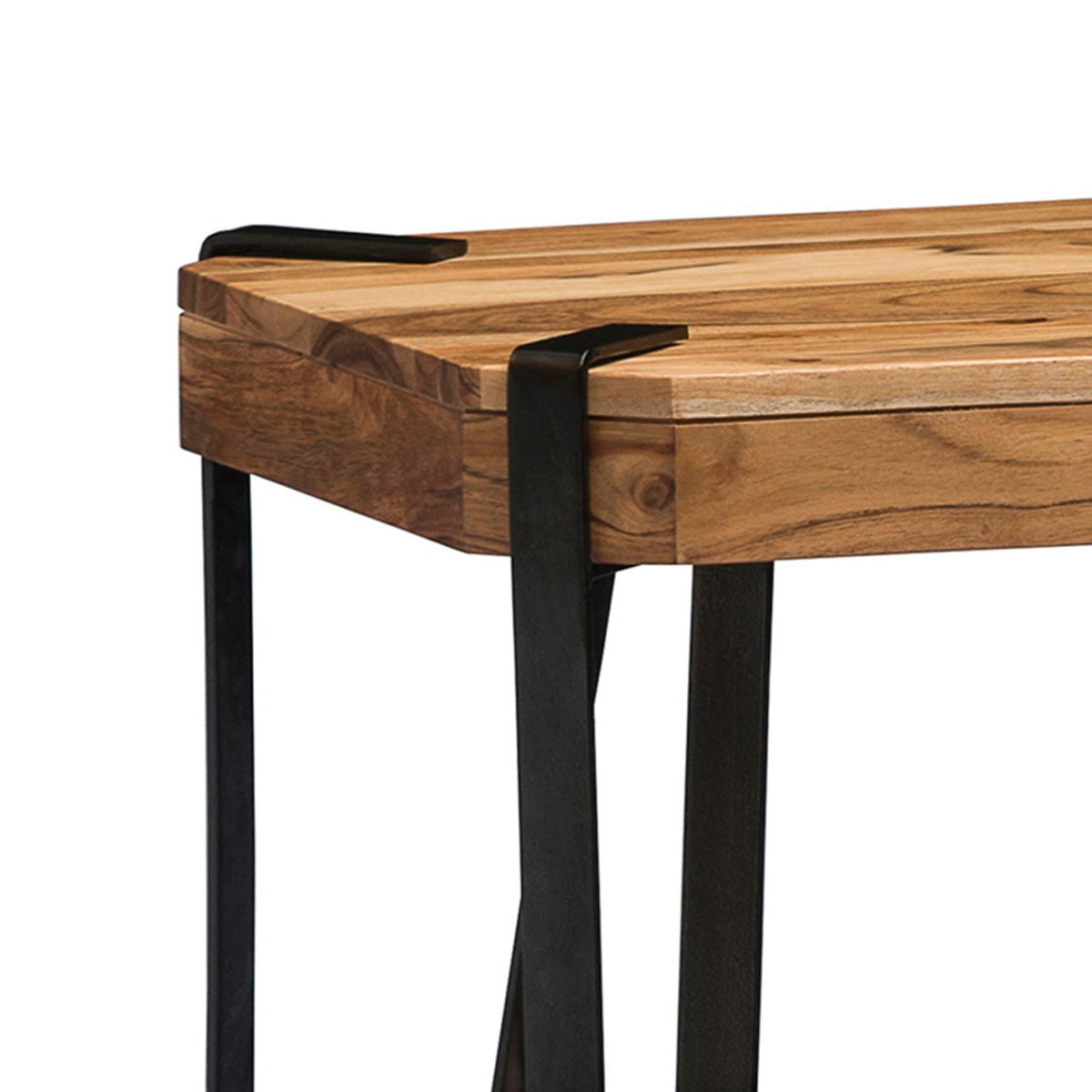Alaterre Furniture 21" Ryegate Natural Brown Live Edge Solid Wood End Table: Metal Frame, Dual Shelves - thumbnail 2