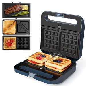 Heynemo 3 in 1 Sandwich Maker, Electric Waffle Maker with Removable Non-stick Plates, 1000W Panini Press Grill with Glass Top Cool Touch Handle - 1 of 4