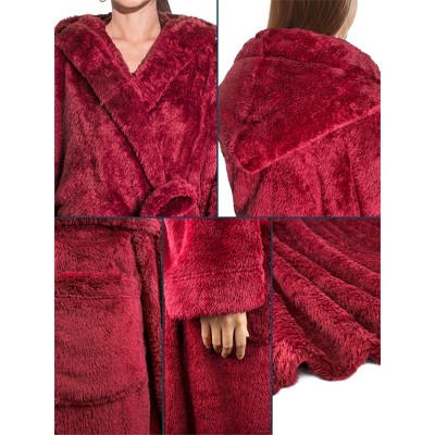 Pavilia 100% Premium Microfiber Polyester Fleece Fleece Mid-Calf Bathrobe with Pockets and Hood