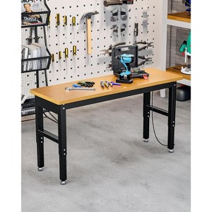 Acekool 60" Adjustable Height Garage Workbench with Solid Wood Top, 2200 lbs Capacity, Power Outlets & Non-Slip Feet, Heavy Duty - 1 of 4
