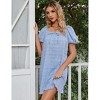 Clearlove Women Summer Back Bow Tie Mini Dress Square Neck Puff Short Sleeve A Line Dress - 2 of 4