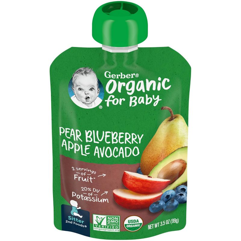 Gerber Sitter 2nd Foods Organic Pear Blueberry Apple Avocado Baby Food Pouch - 3.5oz, 1 of 10