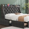 Bed Frame with 4 Storage Drawers & Charging Station, Upholstered Platform Bed with Wingback Storage Headboard, No Box Spring Needed - 2 of 4