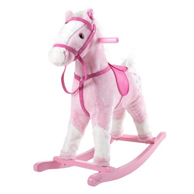 Toy Time Rocking Horse Plush Animal Ride-On Toy With Sounds - Pink