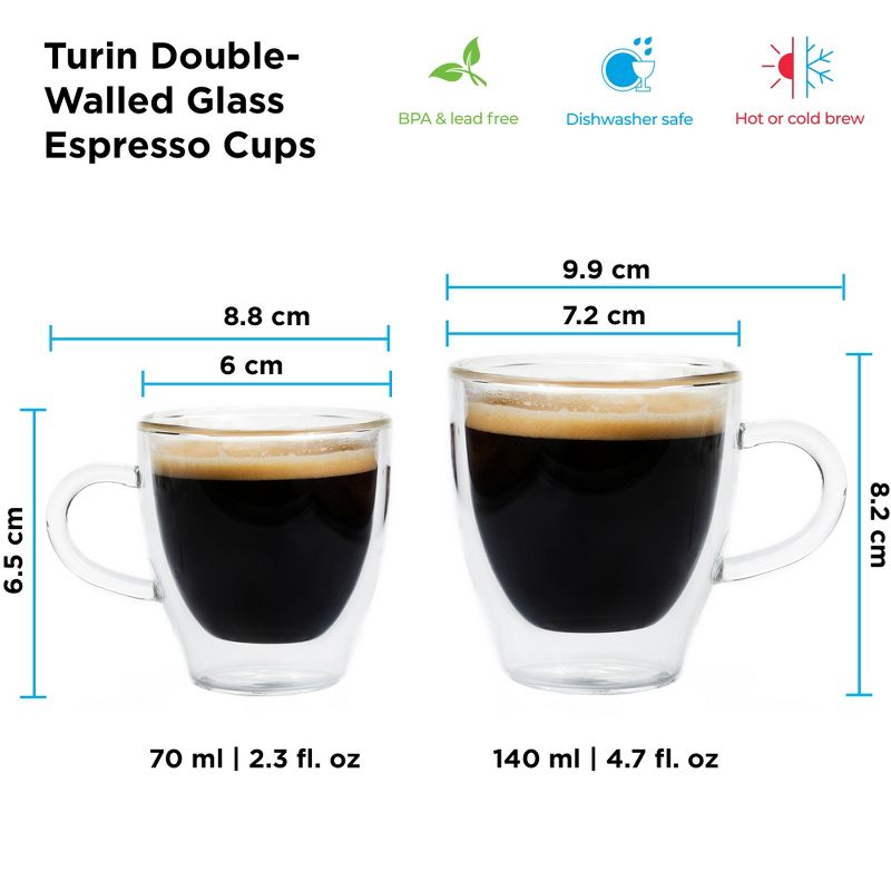 GROSCHE TURIN Double Walled Glass Espresso Cups, 3 of 11