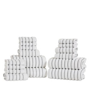 Plush Organic Cotton Wave Stripe Assorted 16-Piece Bath Hand Face Towel Set by Blue Nile Mills - 1 of 4