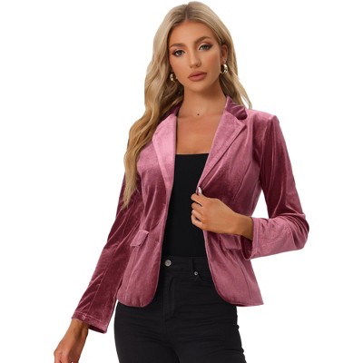 INSPIRE CHIC Women's Notched Lapel Vintage Office Button Front Velvet Blazer