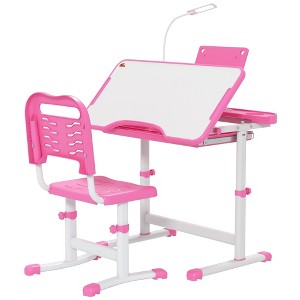Aghana Digitals Kids Study Desk & Chair Set, Pink: Adjustable Height/Angle, USB Lamp, Storage - 1 of 4