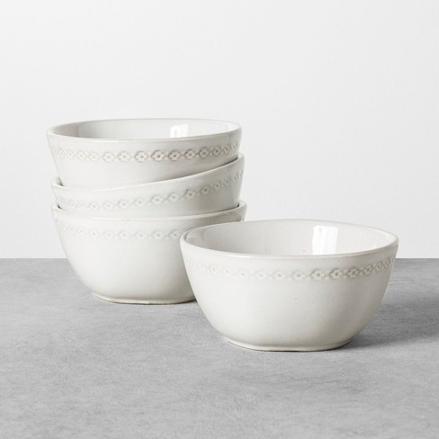 Set of 4 Dining Bowls with Engraved Floral Border - White - Hearth & Hand™ with Magnolia