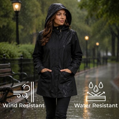Alpine Swiss Lorie Womens Rain Jacket Removable Hood Long Rain Coat Trench Coat Windbreaker Black Large — фото 3