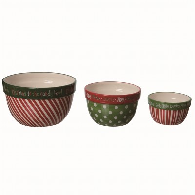 Transpac Ceramic Multicolor Christmas Nesting Snack Bowls Set of 3
