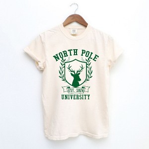 Simply Sage Market Women's North Pole University Reindeer Short Sleeve Garment Dyed Tee - 1 of 4