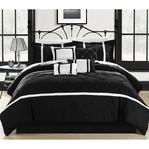 Chic Home Vermont Solid Pleating, Black And White Queen Size Bedding