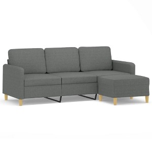 vidaXL Sofa 3-Seater Couch Sofa Armchair with Footstool for Living Room Fabric - Dark Gray - 1 of 4