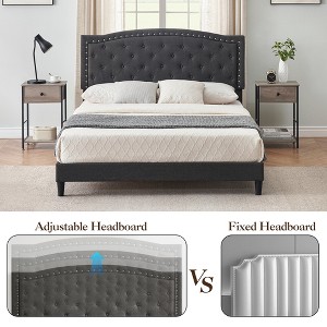 Full/Queen Size Platform Bed Frame, Modern Upholstered Bed Frame with a Height-Adjustable Button-Tufted Headboard, Noise Free Wood Slats Mattress - 1 of 4
