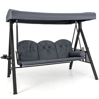 Costway 3-Seat Patio Swing Chair with Adjustable Canopy Thickened Cushions Pillow Navy/Gray