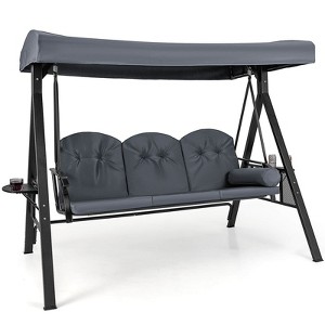 Costway 3-Seat Patio Swing Chair with Adjustable Canopy Thickened Cushions Pillow Navy/Gray - 1 of 1