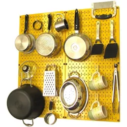 Wall Control Kitchen Pegboard Organizer Kit Pots & Pans Rack - Yellow Pegboard with Hooks