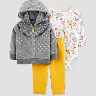 Image of Carter's Just One You® Baby Girls' Cardigan Top & Bottom Set - Gray/Mustard Newborn