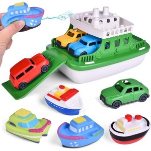 Fun Little Toys 9Pcs Floating Toy Boat Set, Bath & Pool Toys with 4 Mini Cars & 4 Squirter Boats, Birthday Gift for Boys & Girls Ages 1-4 - 1 of 4
