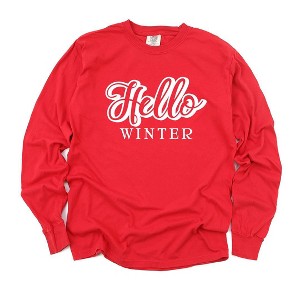 Simply Sage Market Women's Retro Hello Winter Long Sleeve Garment Dyed Tee - 1 of 4