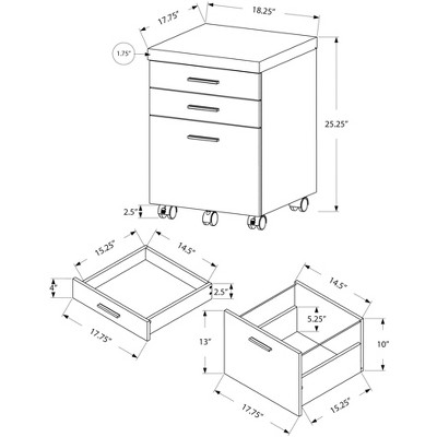 Contemporary Brown Mobile 3-Drawer Legal File Cabinet