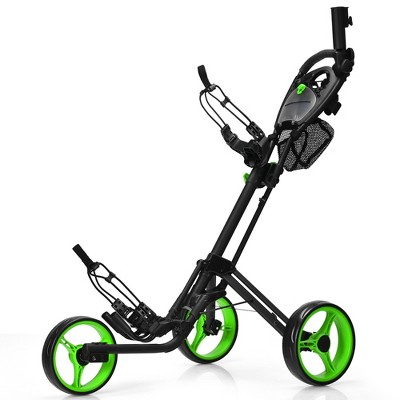Costway Folding 3 Wheels Golf Push Cart W/Brake Scoreboard Adjustable Handle Red\Blue\Grey\Green