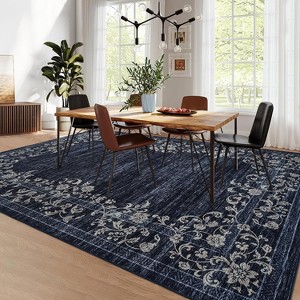 Large Modern Floral Bordered Area Rug, Washable and Stain Resistant, Low Pile Soft Touch Carpet, Folding Floor Cover for Bedroom and Apartment. - 1 of 4