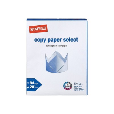 Staples Select 8.5" x 11" Copy Paper 20 lbs 94 Brightness 500/Ream (20471) 20471-US