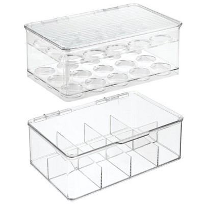 mDesign Plastic Stackable Kitchen Box for Coffee Pods, Tea Bags, Set of 2, Clear