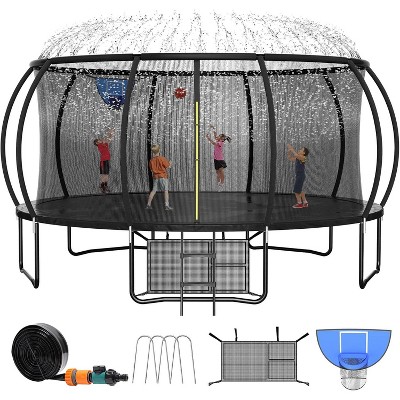 Zevemomo 16FT Pumpkin Trampoline with Safety Net & Ladder, Coated Metal Frame, ASTM Certified for Kids & Adults, Large Outdoor Backyard Trampoline