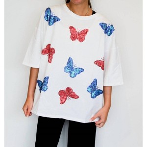 Women's Butterfly Sequin Oversized Tee - FANTASTIC FAWN - 1 of 1