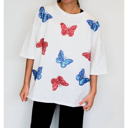 Women's Butterfly Sequin Oversized Tee - FANTASTIC FAWN - image 1 of 1