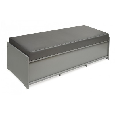 Gray Kid's Storage Bench with Cushion and Fabric Bins