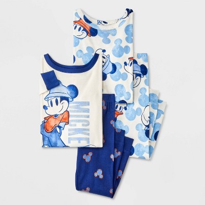 Image of Toddler Boys' 4pc Snug Fit Mickey Mouse and Friends Cotton Pajama Set - Blue 12M