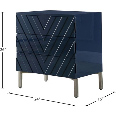 Navy Lacquer & Chrome Chevron Accent Table with Stainless Steel Base