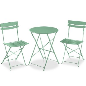 Decksplore 3-Piece Folding Bistro Set, Metal Frame Table and Chairs for Small Spaces, Indoor/Outdoor Use - 1 of 4