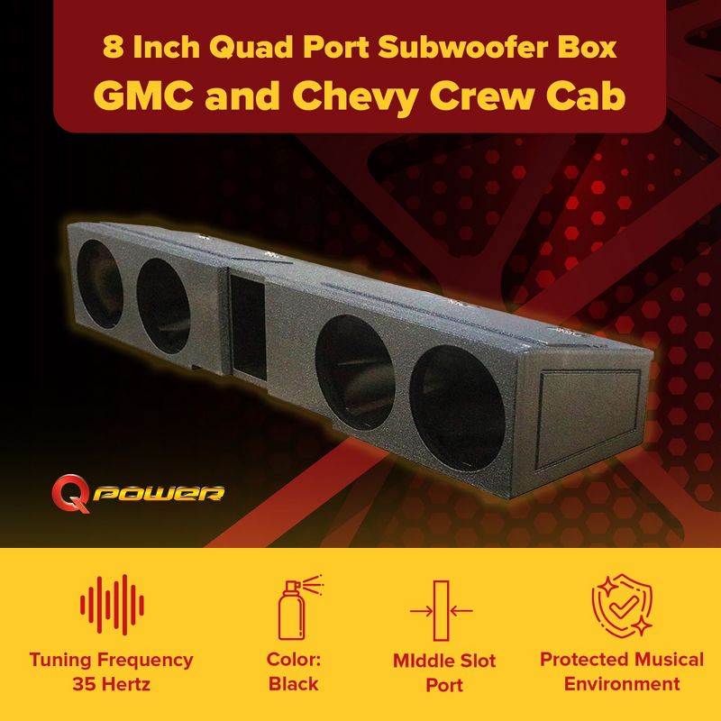 QPower QBGMCFF07408 8 Inch Quad Port Subwoofer Enclosure Box with Underseat Front Fire for GMC and Chevy Crew Cab 2007 to Current, 2 of 7