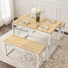 Dining Table Set for 4, Rectangle Dinner Breakfast Dinette with 2 Benches, 3 Piece, Dark Brown/Oak - 2 of 4