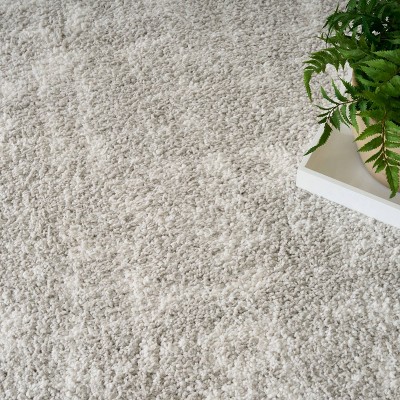 Ivory Grey Abstract Shag Synthetic Rectangular Rug 3'11" x 5'11"