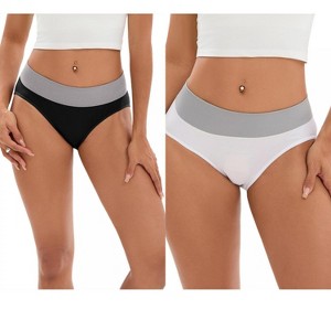 INSPIRE CHIC 2 Pcs Women's Color-Block Cotton No Trace Underwear Mid-Waisted Full Coverage Briefs - 1 of 4