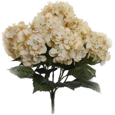 Floral Home 20" Beige Hydrangea with 7 Silk Flowers & Leaves - 2-Piece