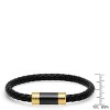 Steeltime Men's black leather braided bracelet with 18k gold plated stainless steel and black ip accent - 3 of 4