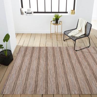 Mid-Century Jute-Brown Stripe Flat-Weave 5'x8' Synthetic Rug