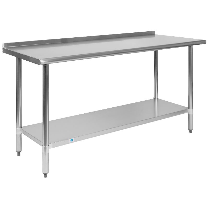 Emma and Oliver Stainless Steel 18 Gauge Prep and Work Table with Backsplash and Shelf, NSF, 1 of 10